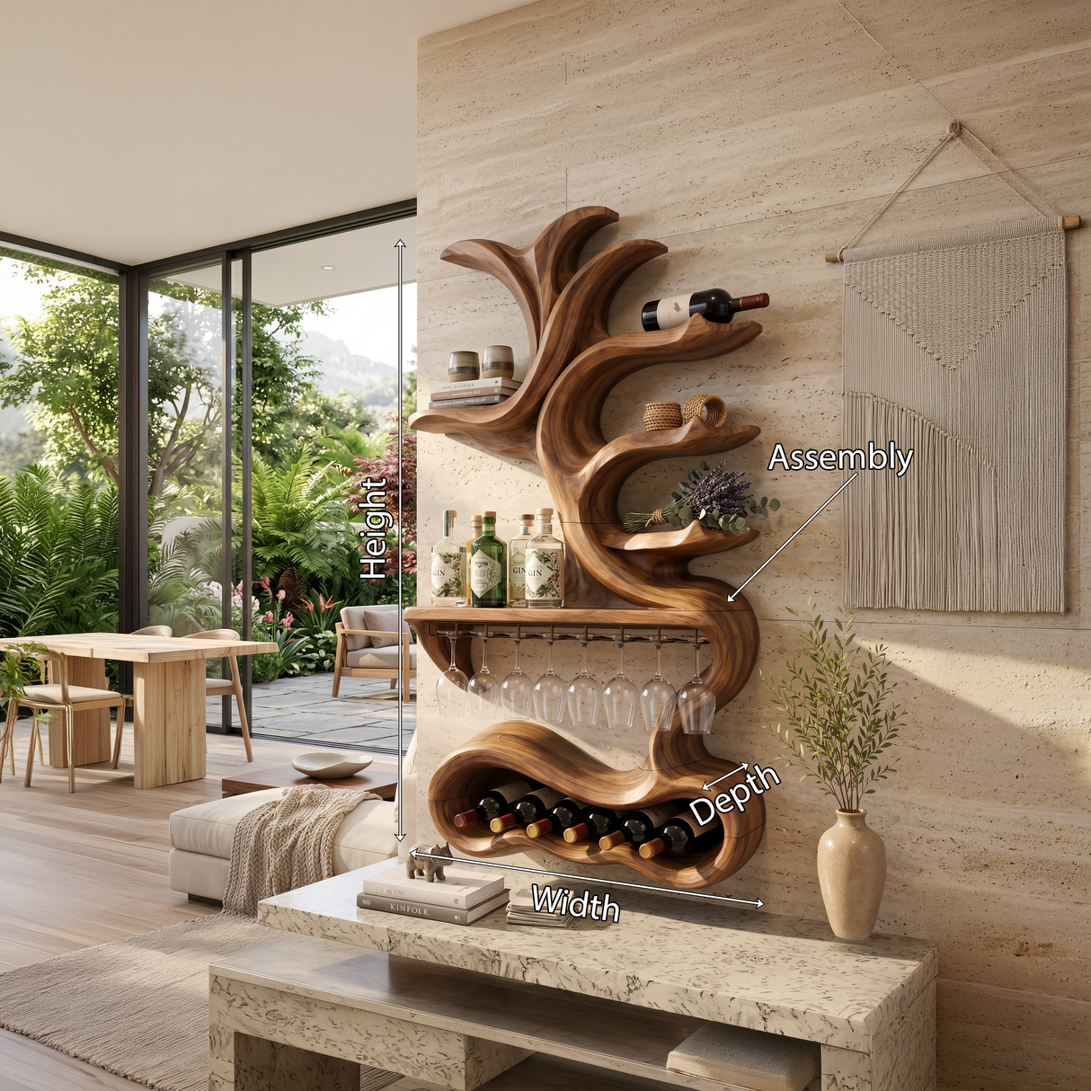 Organic Sculptural Bottle Organizer For Home Bar