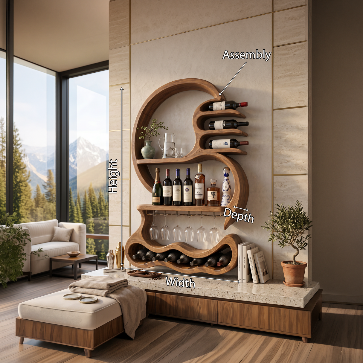 Rustic Wall Mounted Wine Display For Lounge Area