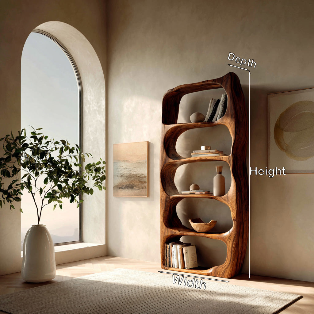 Handcrafted Sculptural Wooden Standing Shelf For Home Decor