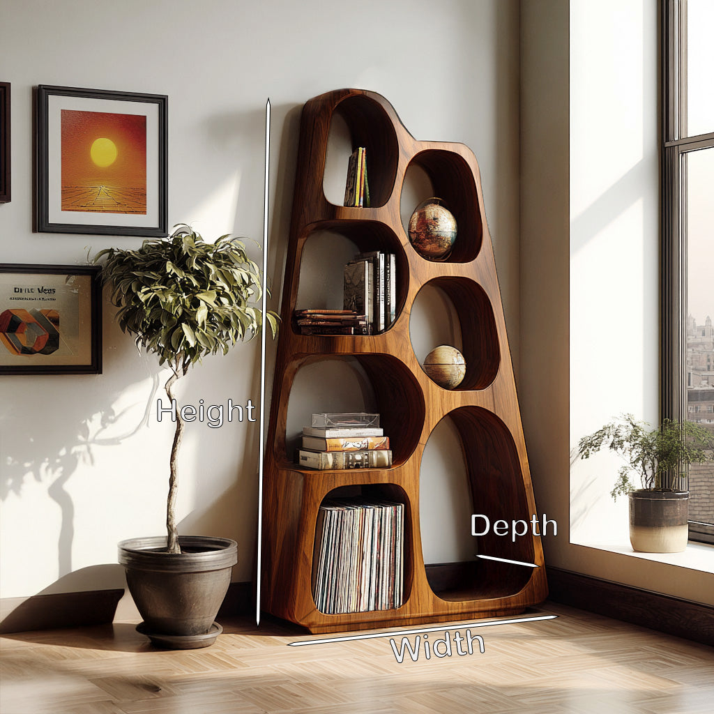 Organic Wooden Bookshelf For Japandi Furniture Decor
