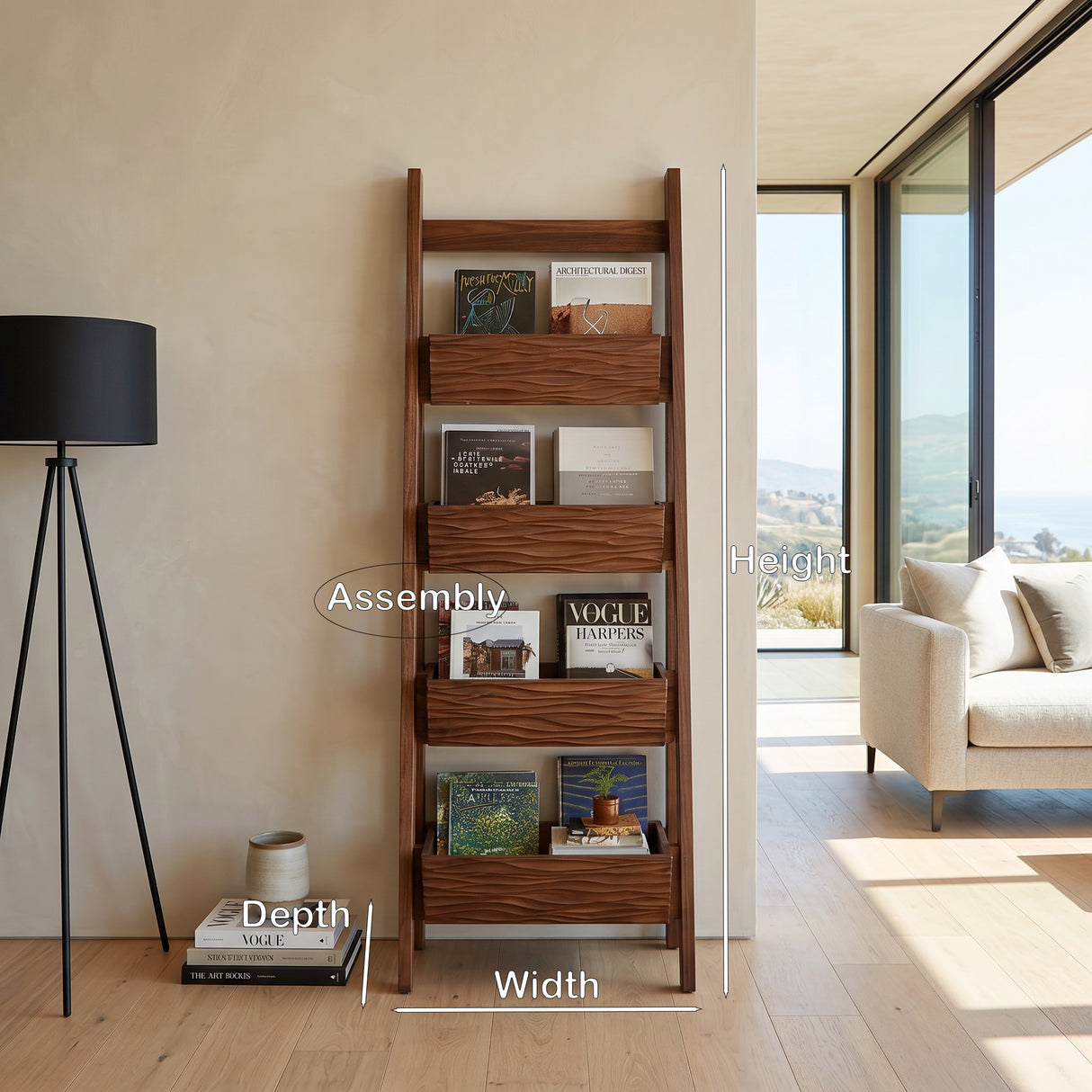 Contemporary Wooden Ladder Magazine Rack For Living Room