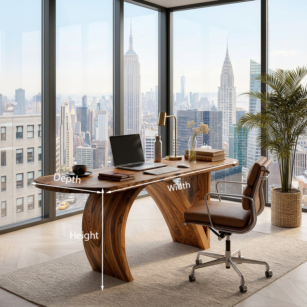 Contemporary Wooden Desk With Artistic Base For Home Workspace