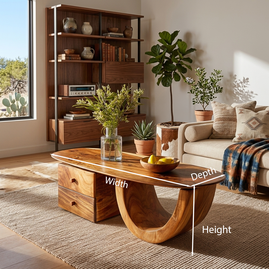 Modern Wood Oval Coffee Table With Drawer For Living Room
