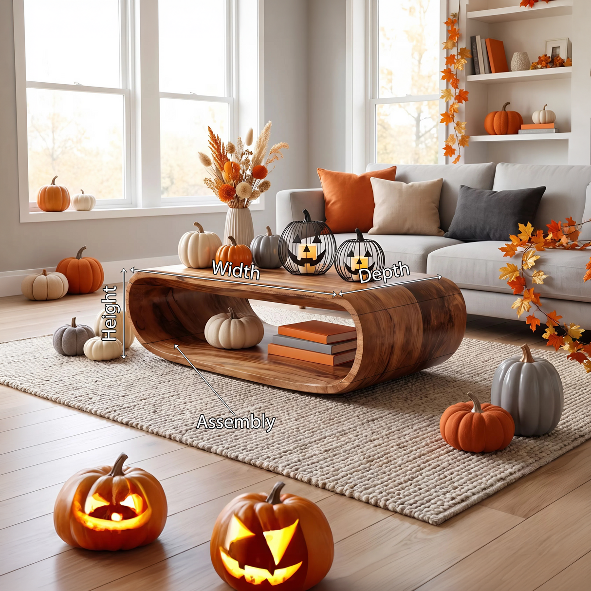 Mid Century Wooden Live Edge Coffee Table For Living Room Halloween Decor