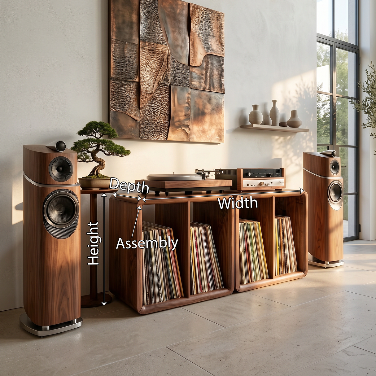 Minimalist Rounded Record Player Stand Mid Century Modern Home