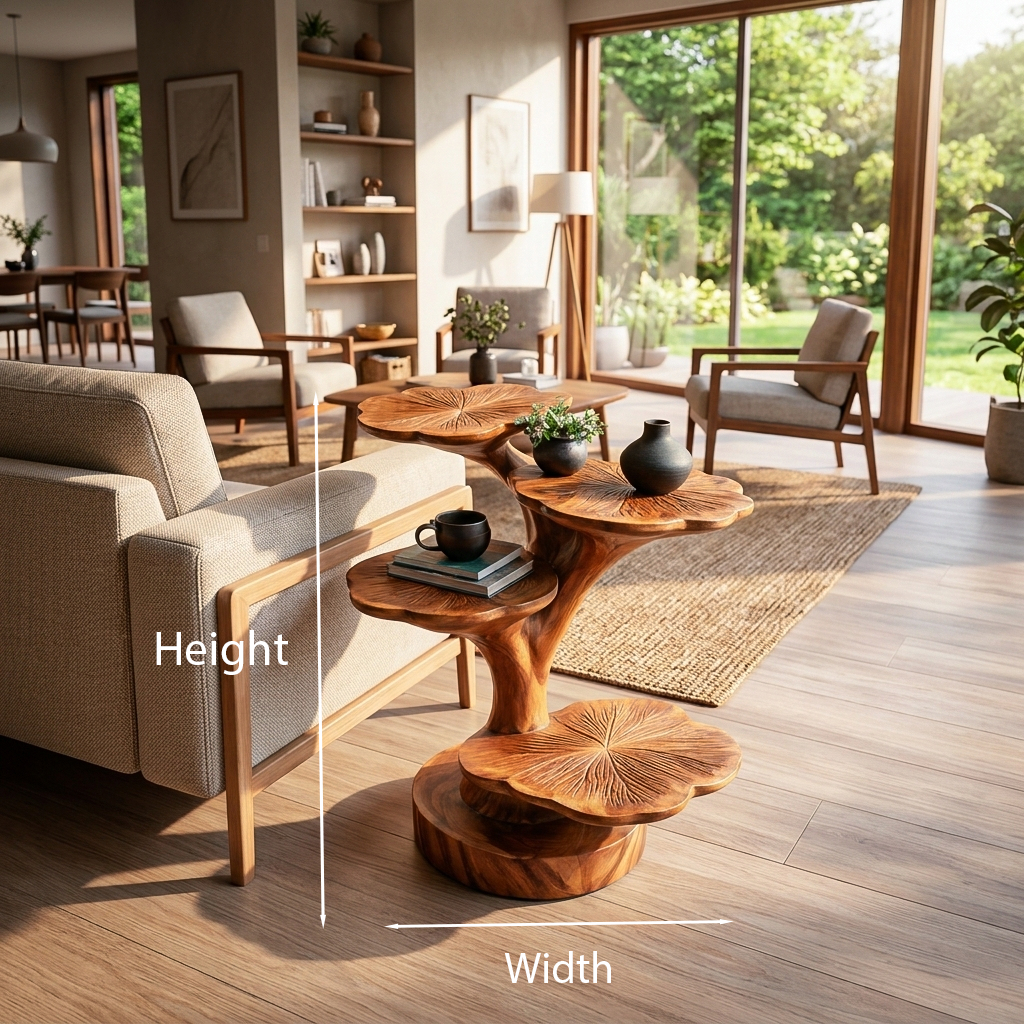 Wooden Accent Table Leaf Inspired Design For Sofa Area