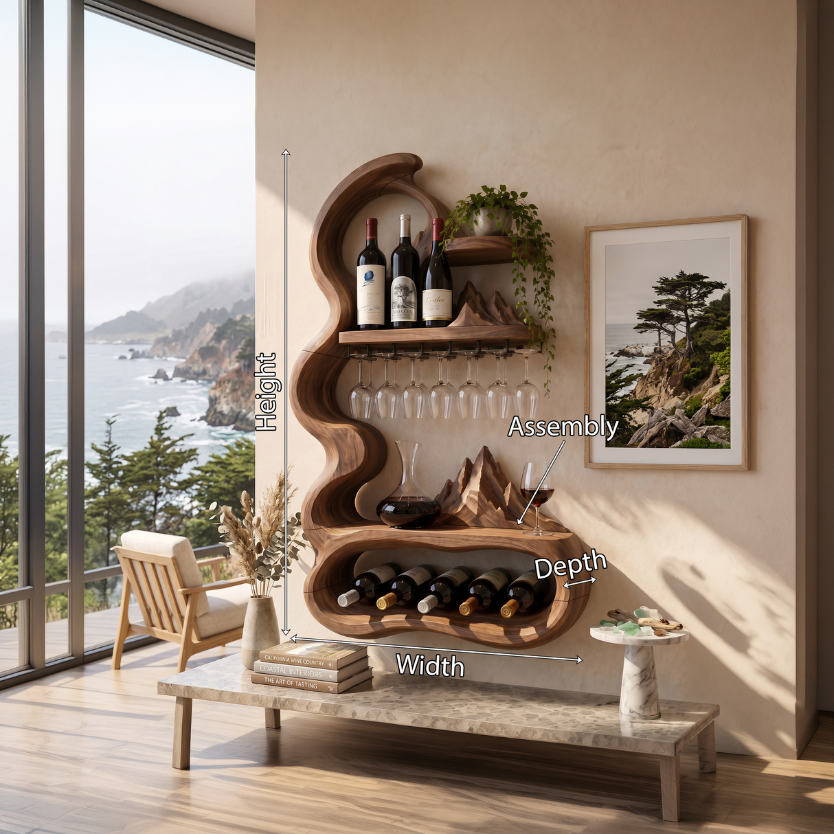 Mid Century Sculptural Wine Display For Dining Space