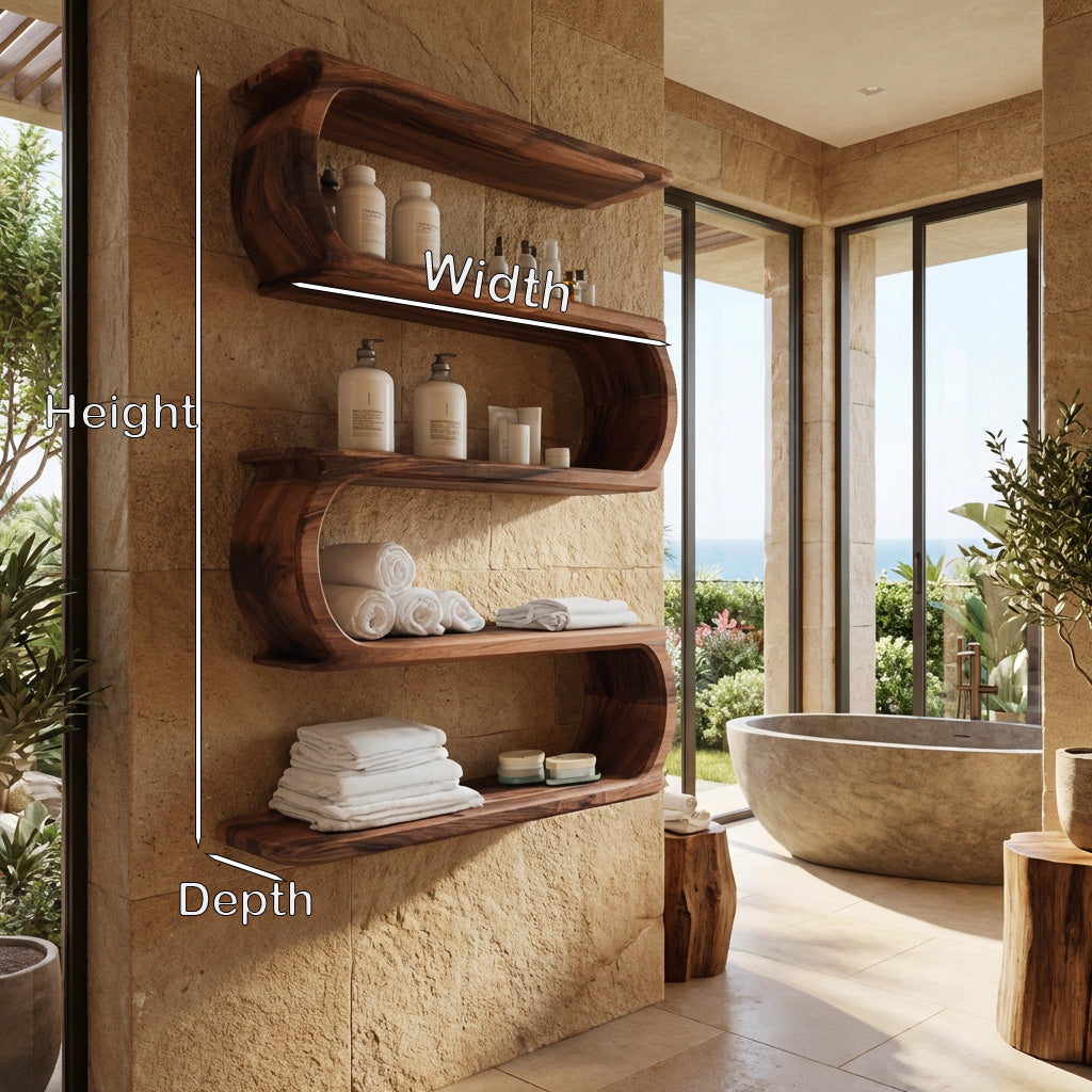 Minimal Natural Wood Floating Bathroom Shelves For Spa Decor