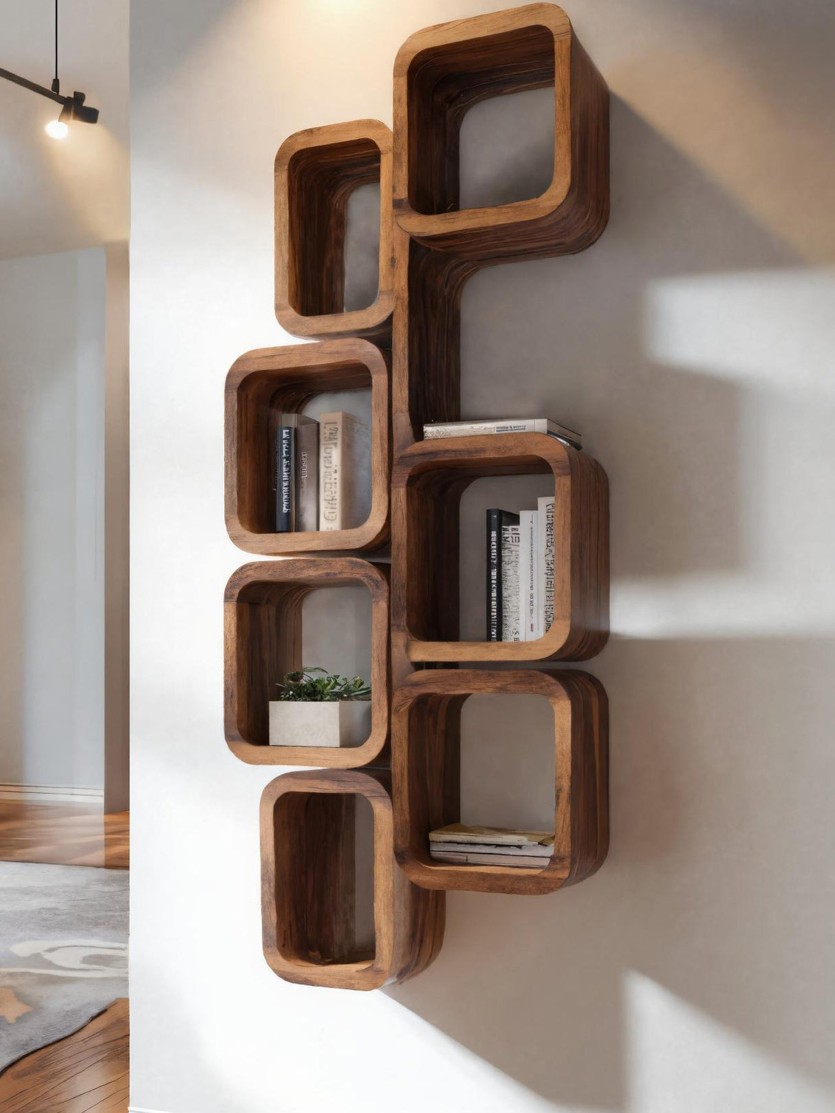 Modern Wall Mounted Bookshelf With Square Design For Living Room