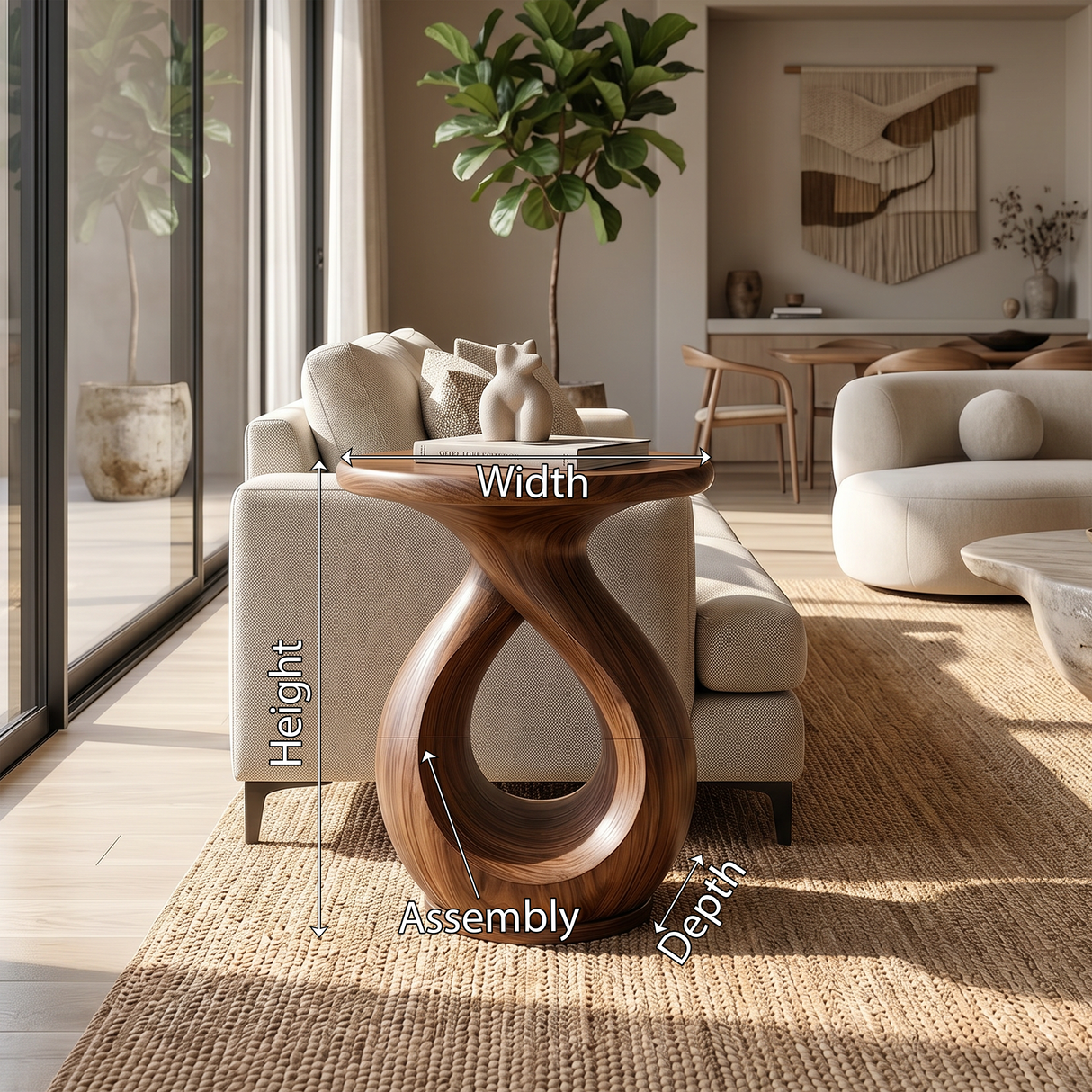 Japandi Twisted Side Table Contemporary Reading Nook