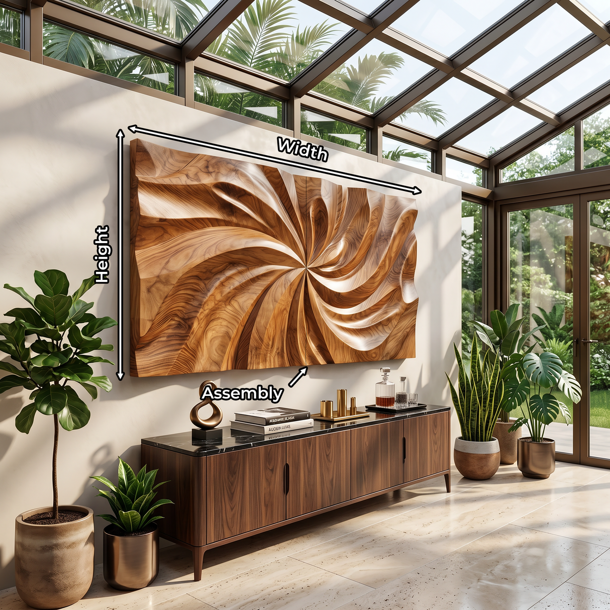 Modern Wood Wall Art With Swirl Relief For Sunroom