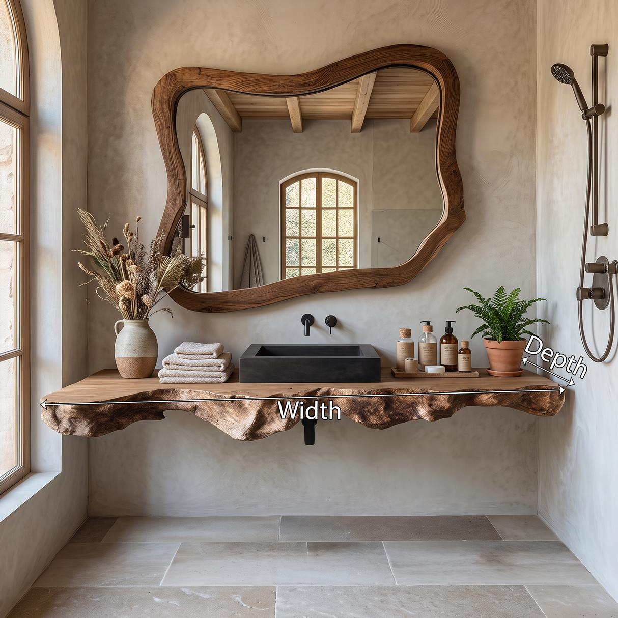 Live Edge Solid Wood Vanity For Rustic Bathroom
