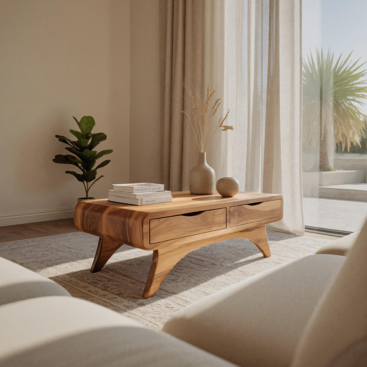 Handcrafted Coffee Table With Drawers For Living Room