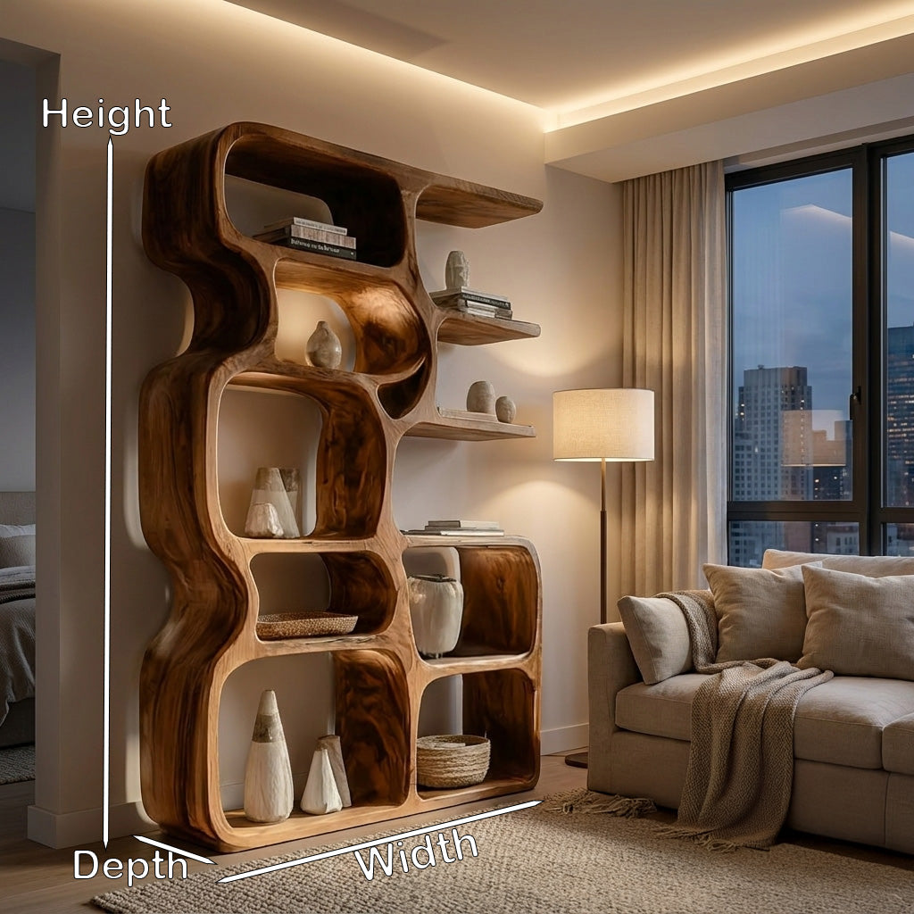 Minimalist Artistic Natural Wood Bookshelf For Living Room