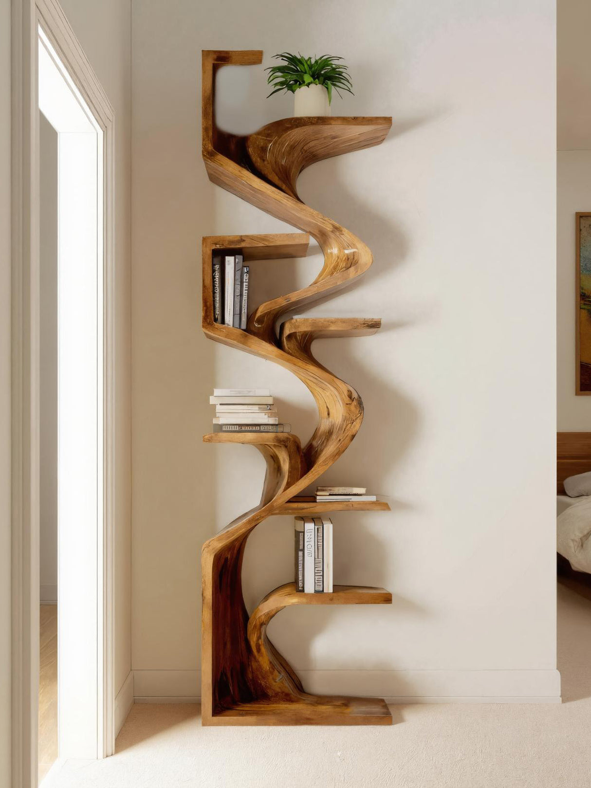 Handcrafted Sculpted Bookshelf For Living Room