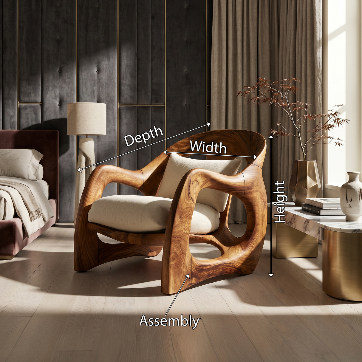 Handcrafted Organic Wood Armchair for Cozy Minimalist Living