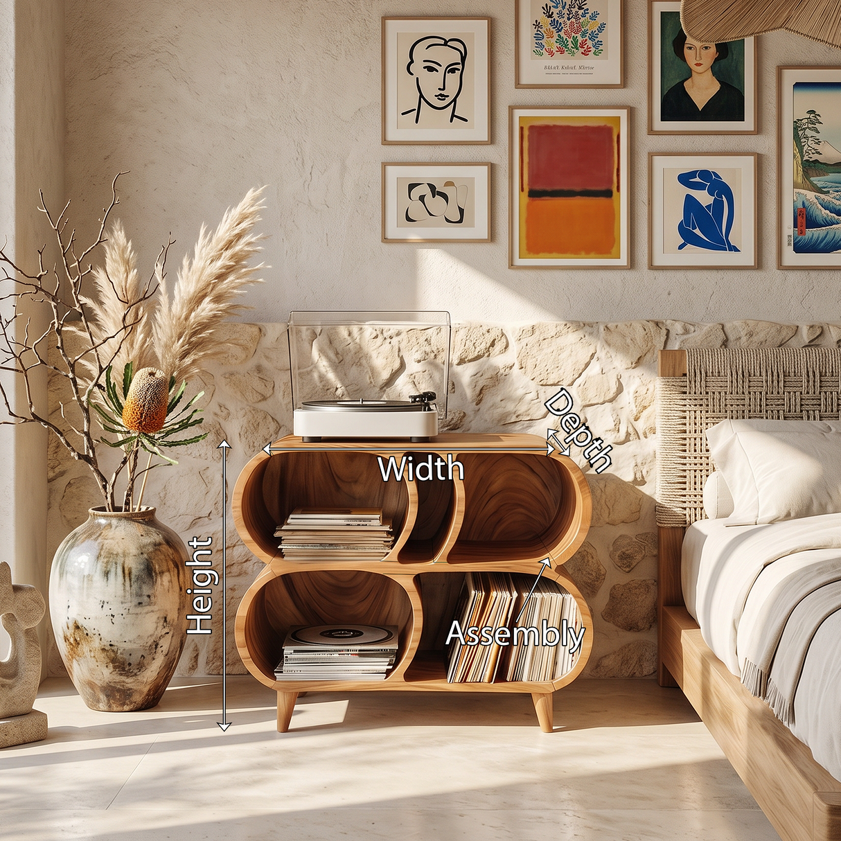 Farmhouse Wood Record Player Stand For Furniture Decor