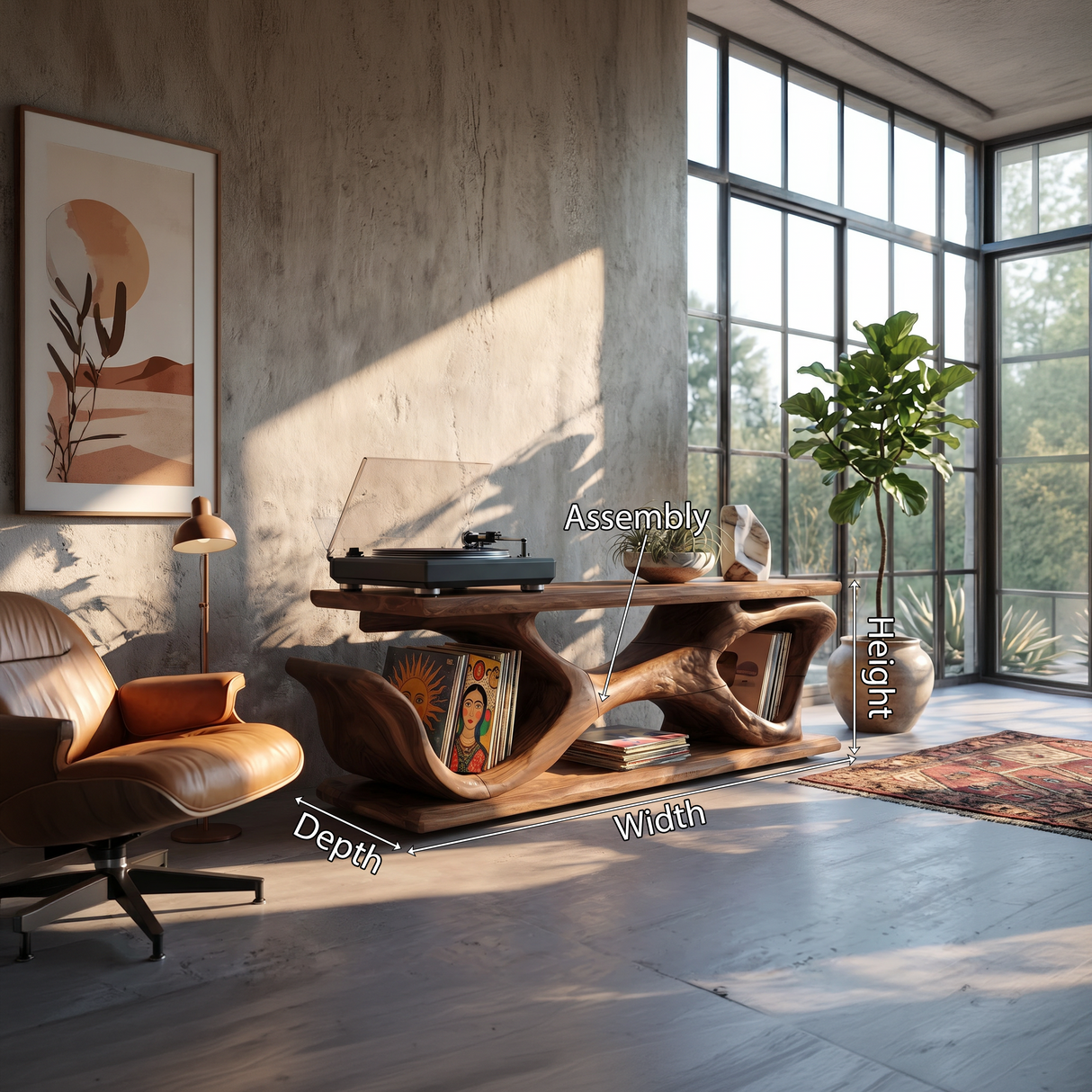 Scandinavian Record Display Stand For Music Corner Interior