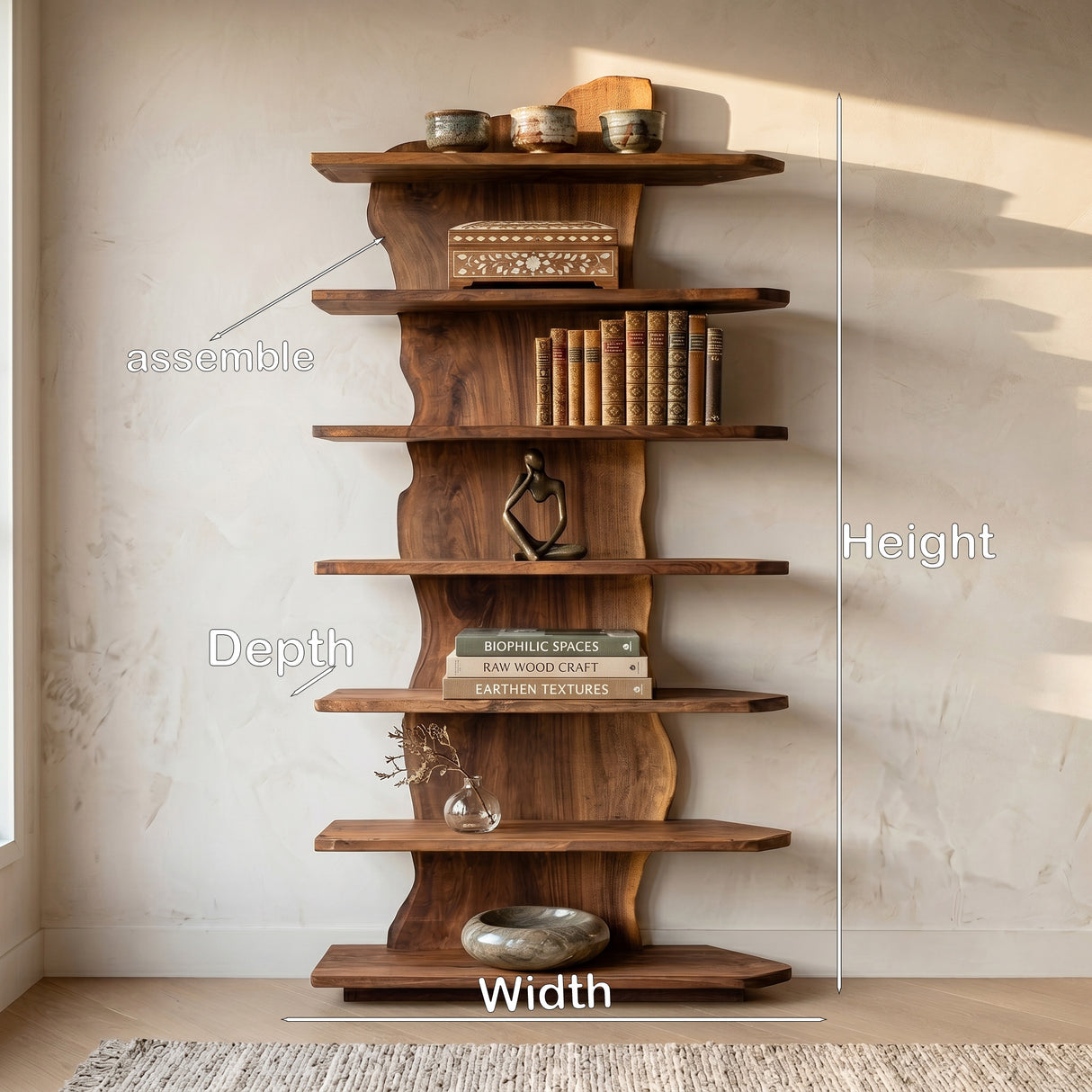 Organic Natural Wooden Standing Shelf For Reading Nook
