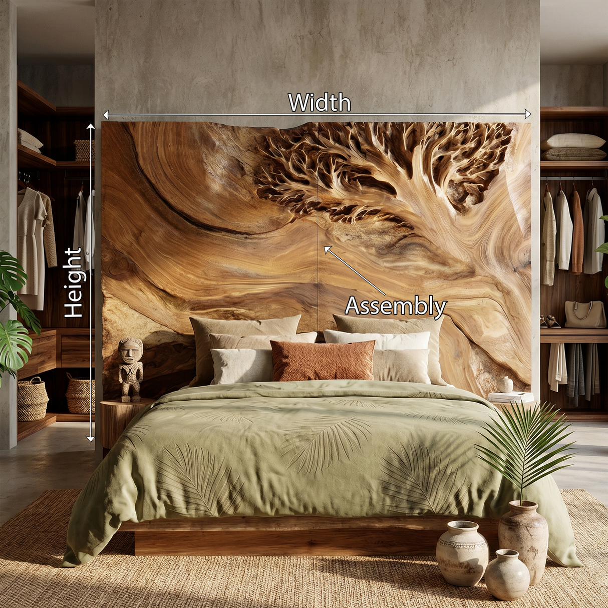 Organic Tree Sculpture Wood Headboard For Tropical Luxury Bedroom