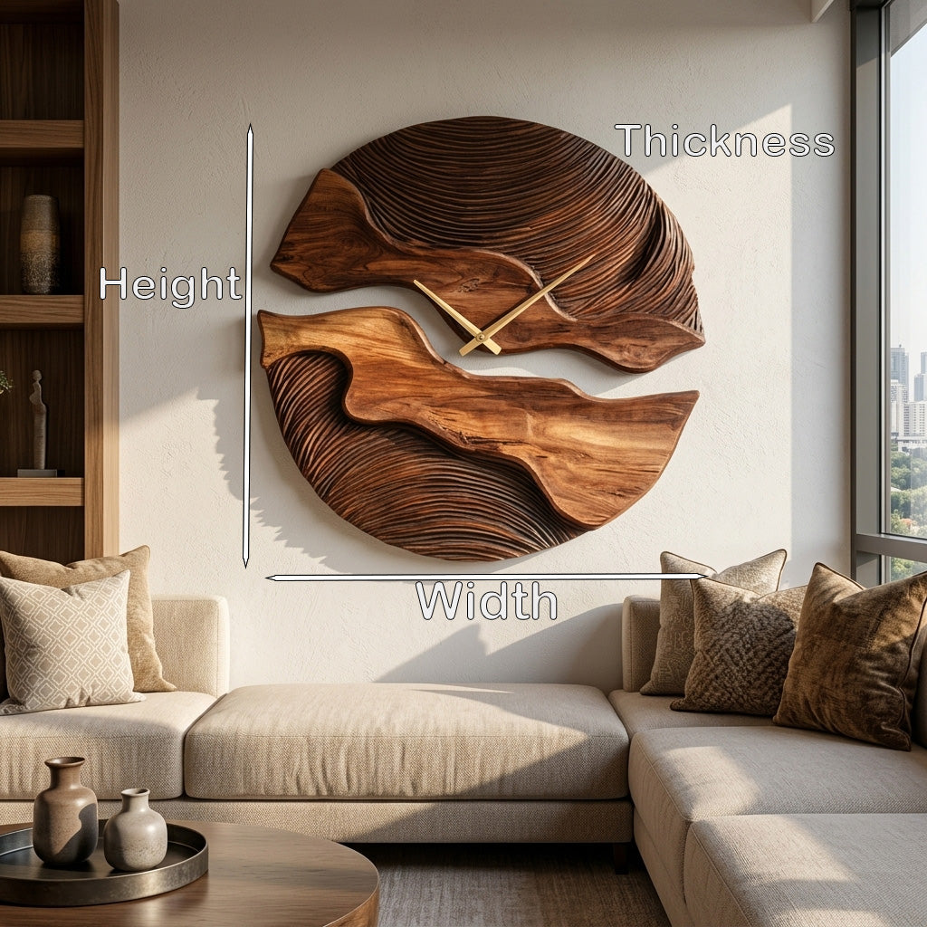 Organic Wooden Wall Clock With Unique Form For Living Room