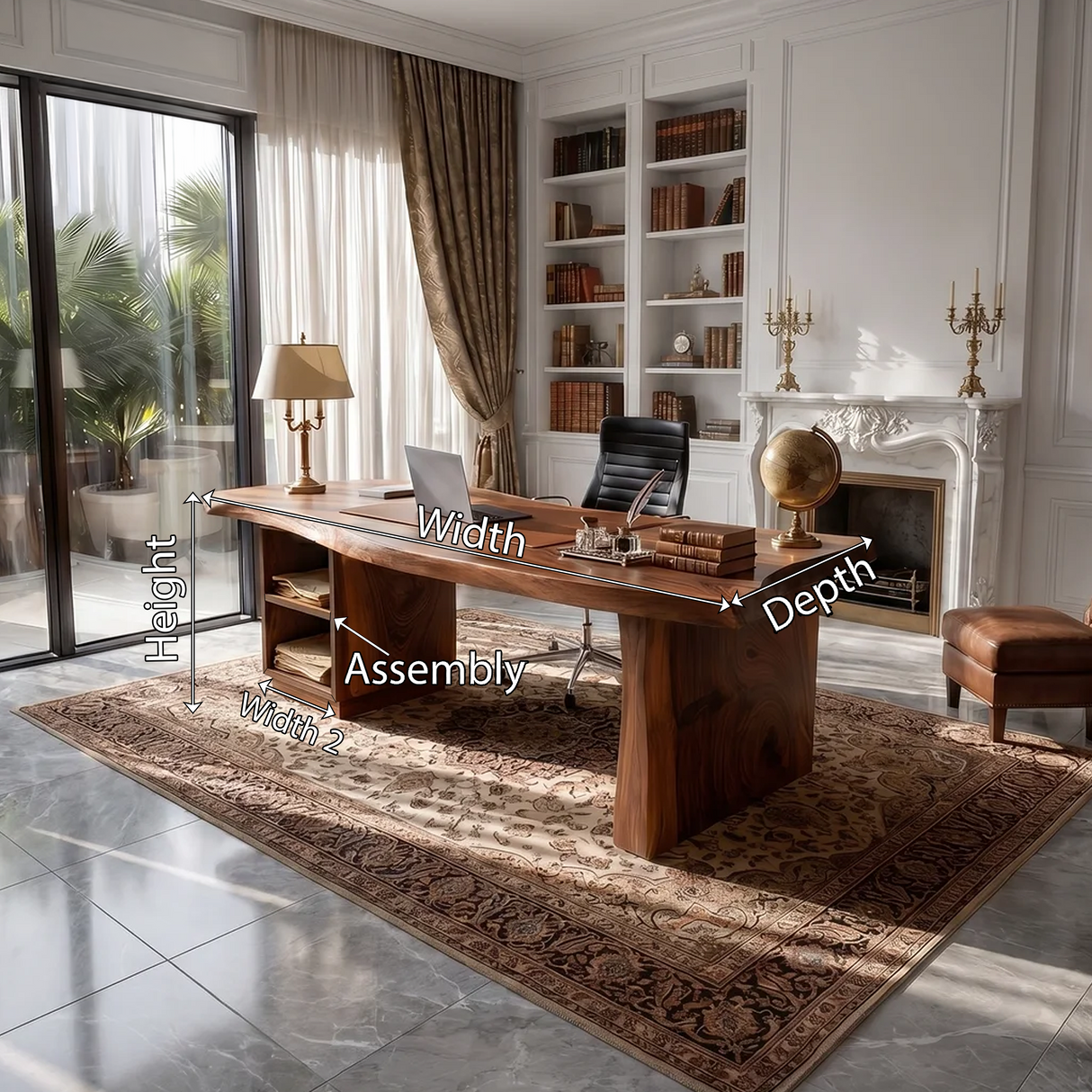 Luxury Executive Desk With Live Edge Top For Classic Home Office