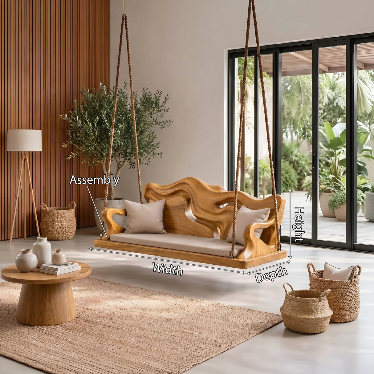 Modern Carved Crest Indoor Swing Open Living Interior