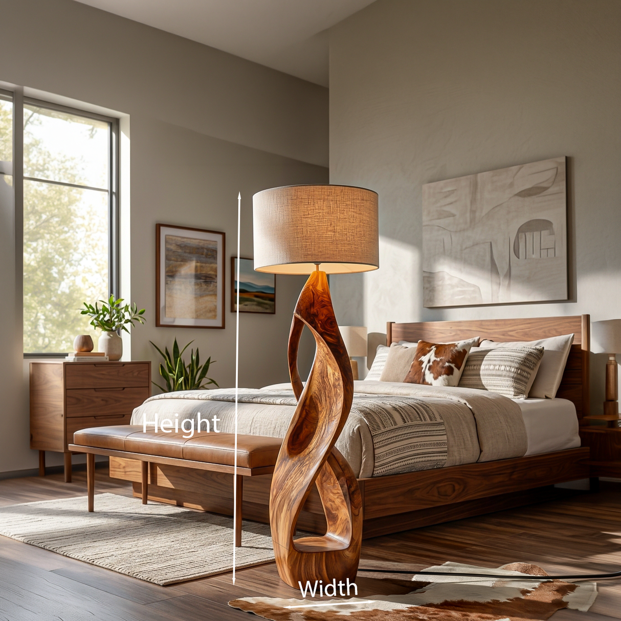 Modern Wooden Floor Lamp Twisted Body For Guest Room