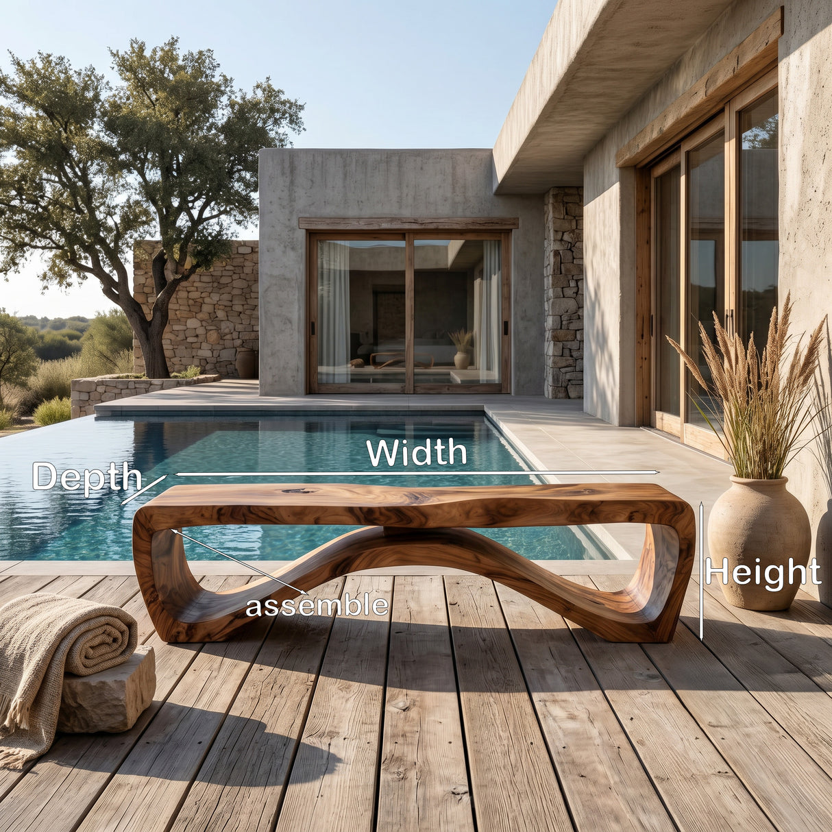Minimalist Wooden Outdoor Bench For Front Yard Walkway