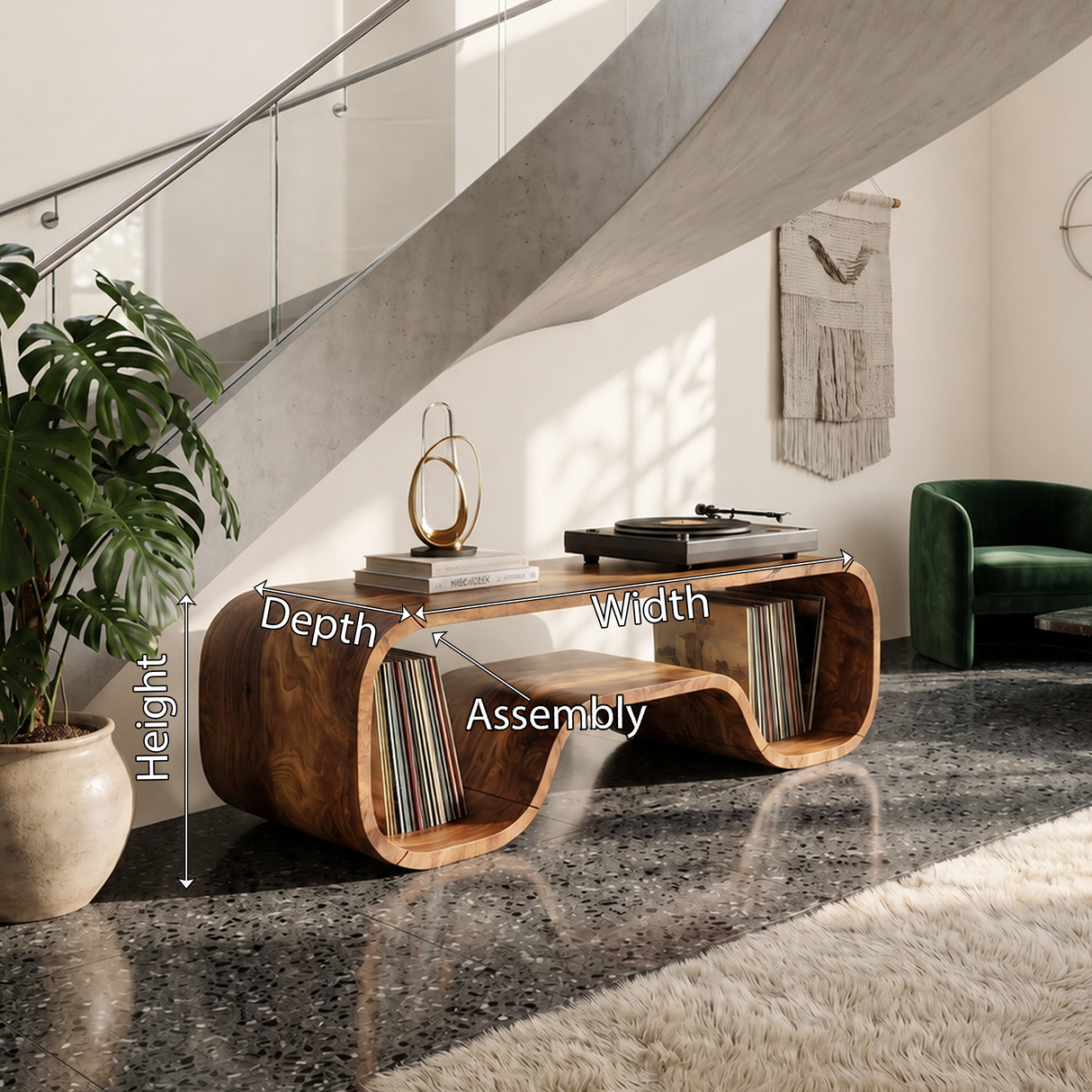 Organic Wave Turntable Stand Contemporary Living Room