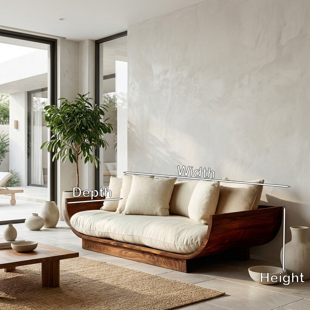 Wooden Sofa With Curved Form For Living Room