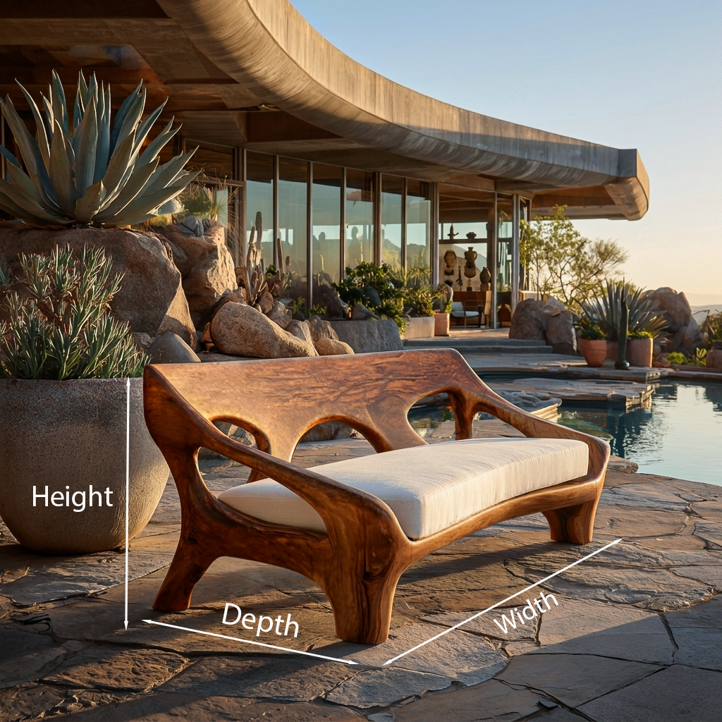 Modern Wood Sofa With Sculptural Open Frame For Living