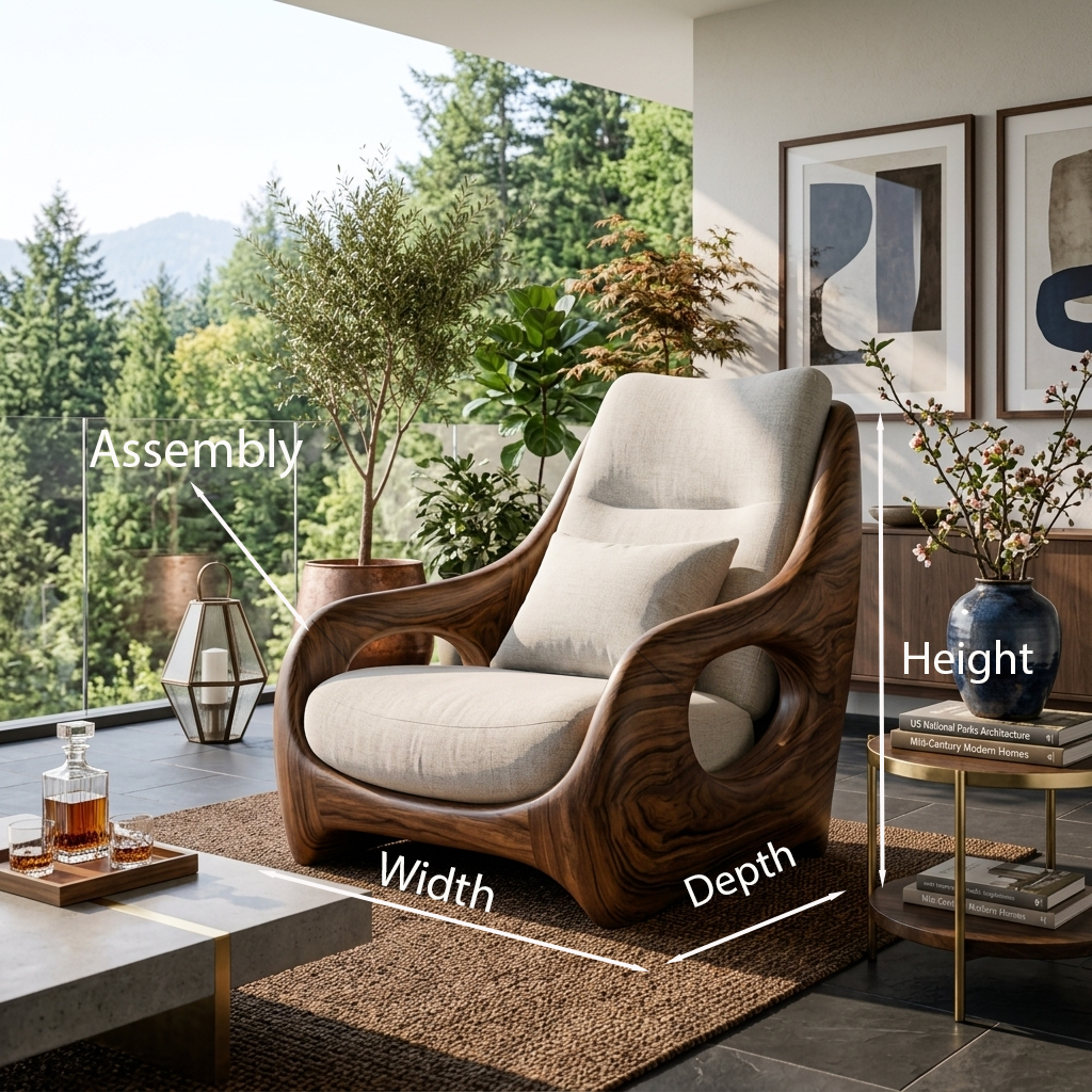 Organic Armchair Smooth Curved For Living Room