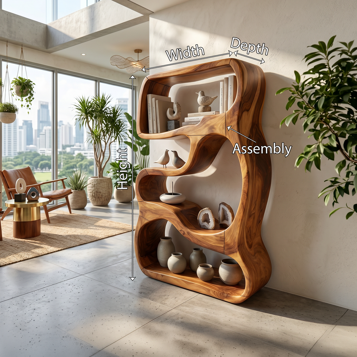 Minimalist Wooden Bookshelf Featuring Curved Side Panels