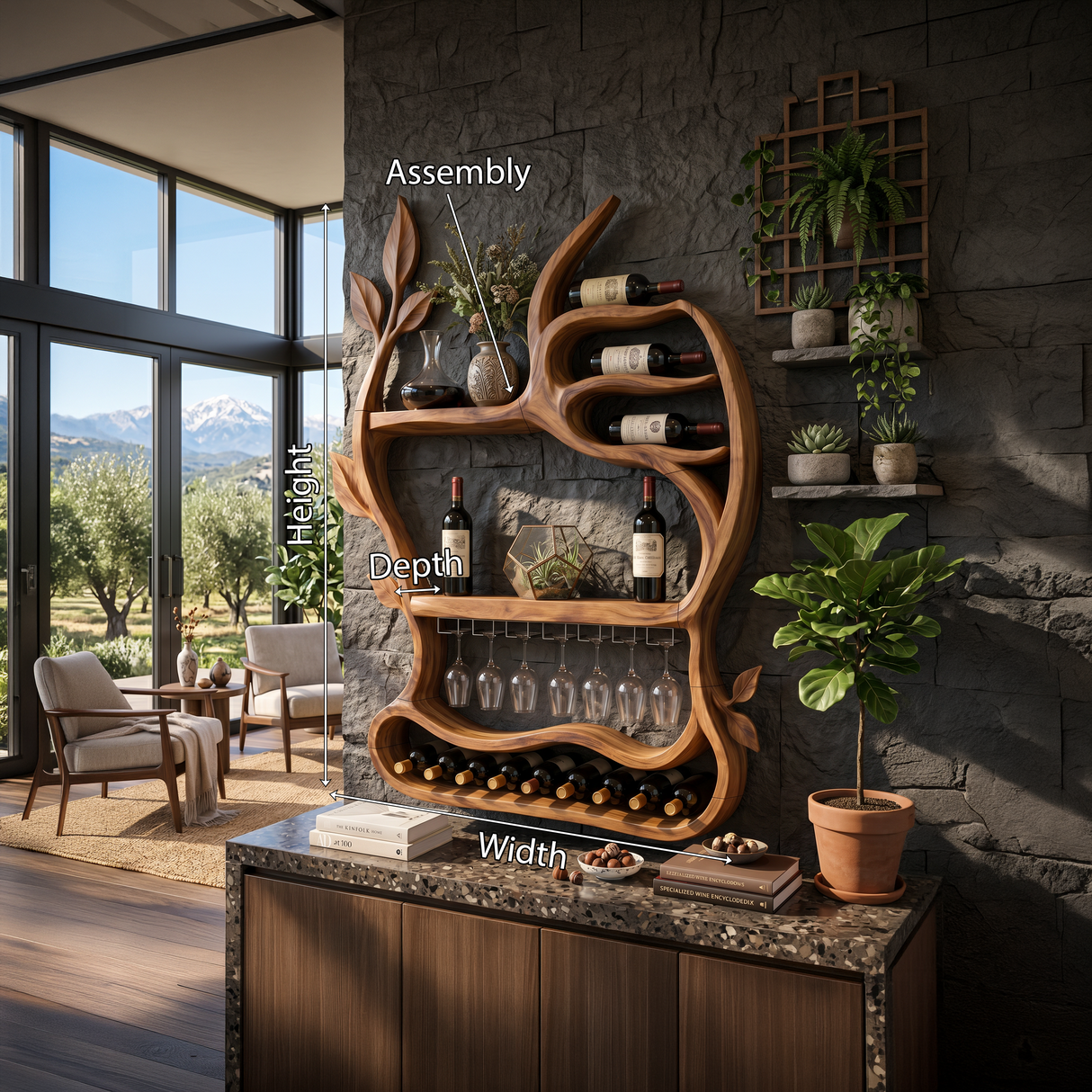 Mid Century Landscape Wine Holder For Dining Room
