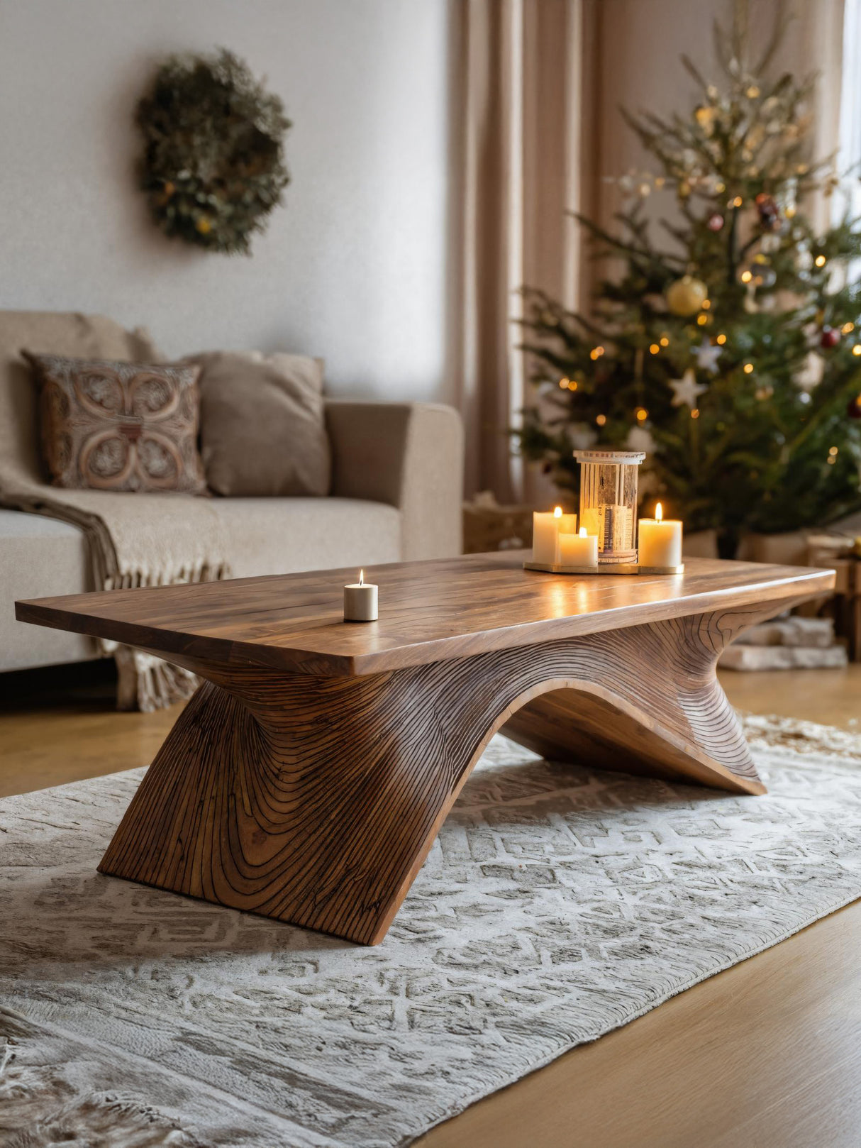 Sculptural Coffee Table With Curved Base For Holiday Decoration