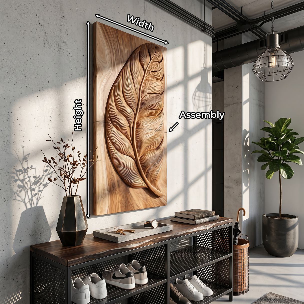 Rustic Wall Art With Carved Leaf Design For Entryway