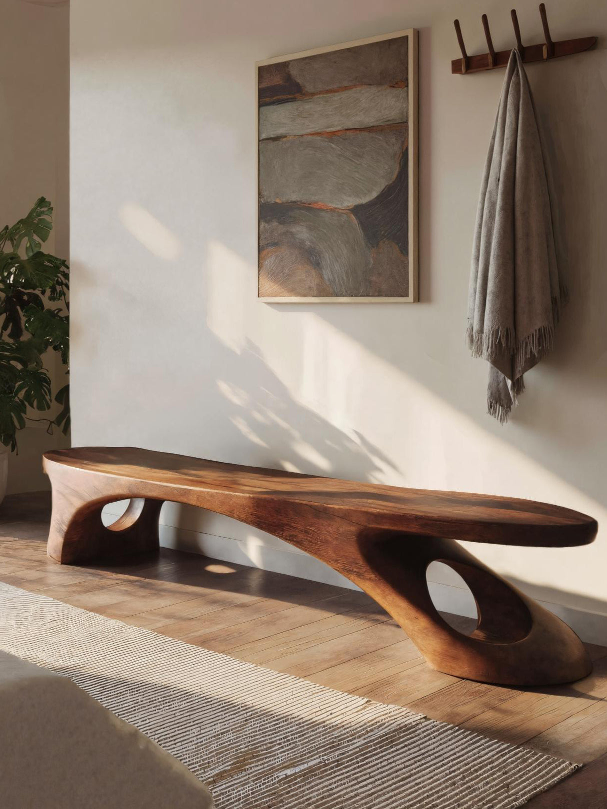 Modern Sculptural Bench With Organic Design For Entryway