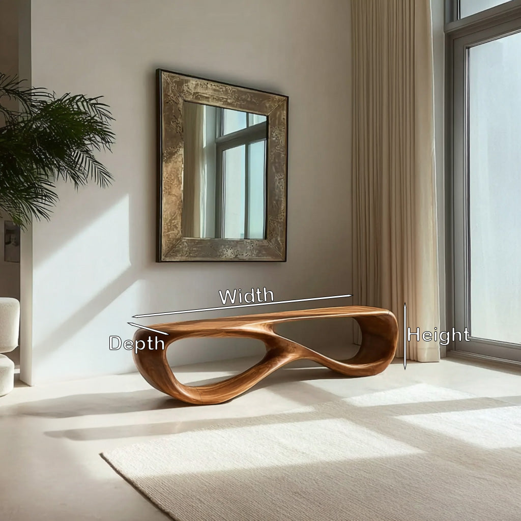 Minimalist Sculptural Wooden Bench For Entryway Decor