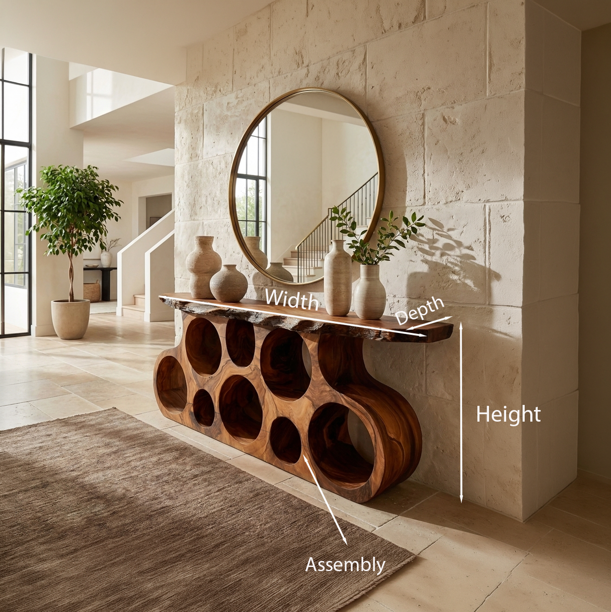 Wooden Console Table With Round Cutout Base For Living Decor