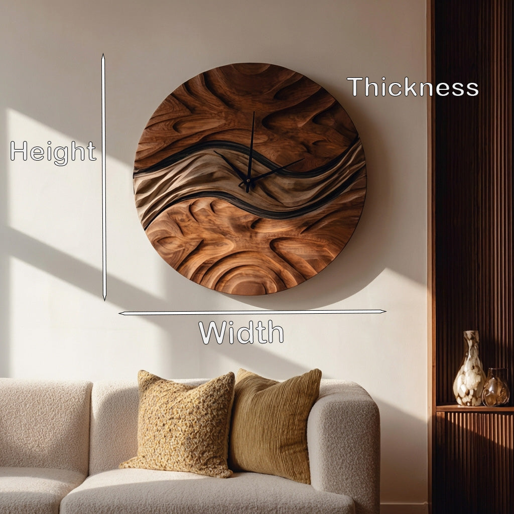 Minimal Sculptural Wooden Wall Clock For Living Room