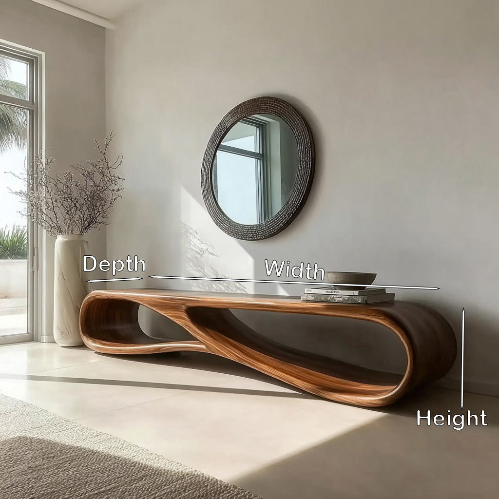 Modern Wood Bench With Sculptural Form For Entryway