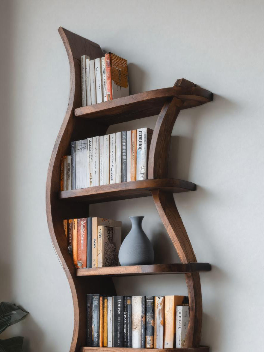 Modern Sculptural Bookshelf With Curved Design For Living Room