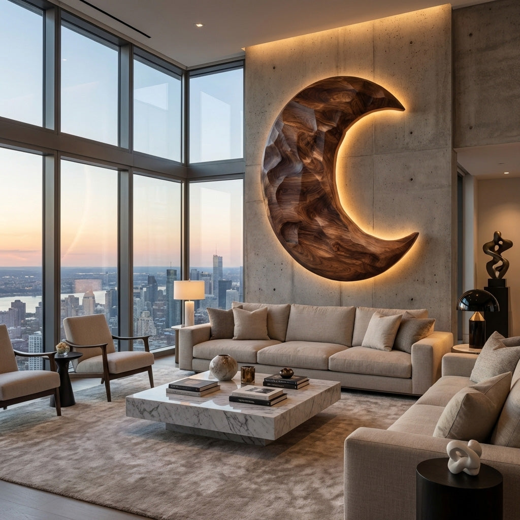 Organic Modern Crescent Wood Wall Art For Living Room