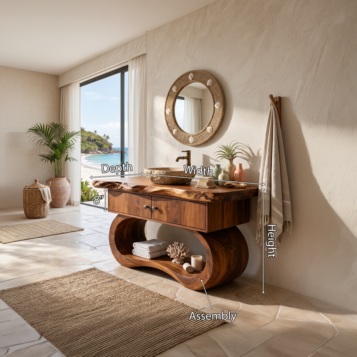 Minimalist Organic Vanity With Open Shelf For Interior