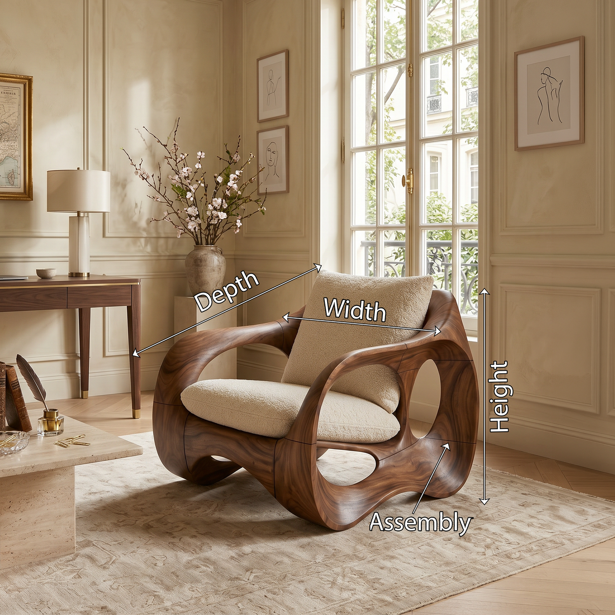 Parisian Luxury Sculptural Accent Chair Elegant Balcony