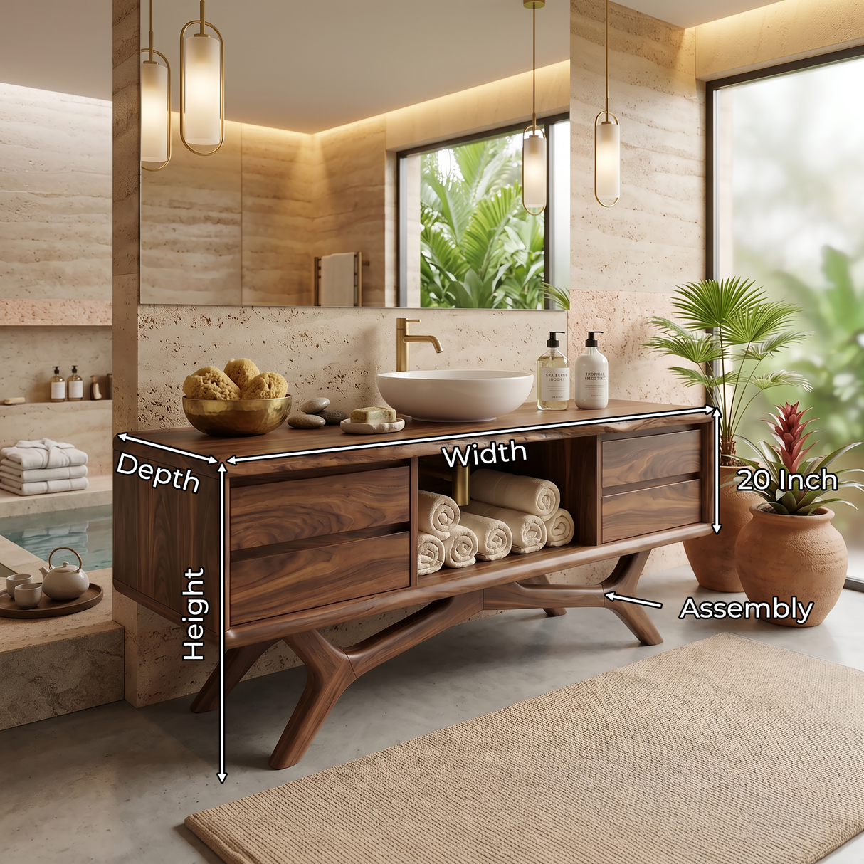 Warm Wood Vanity Cabinet With Storage Spa Bathroom