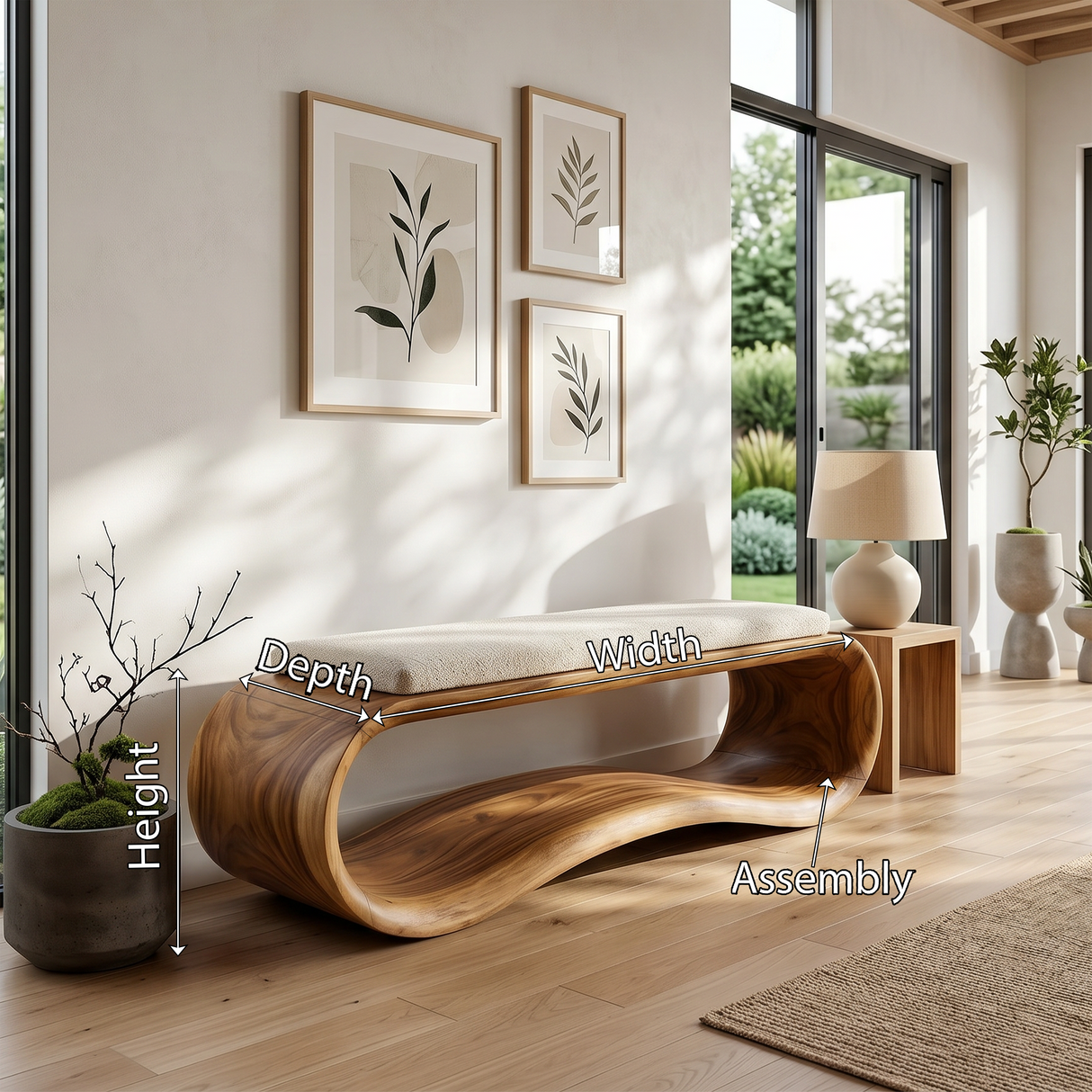 Luxury Wooden Accent Bench Modern Villa