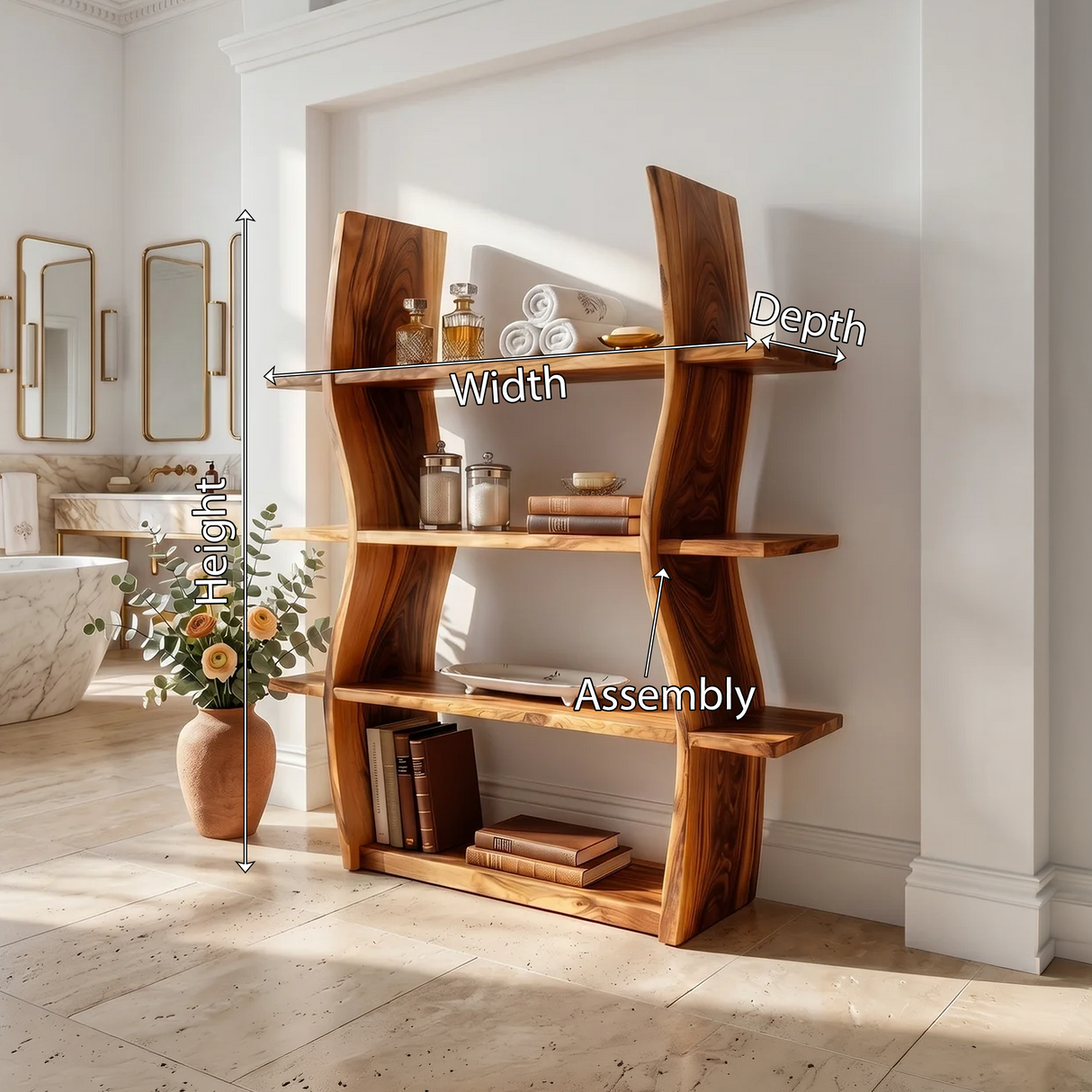Elegant Wooden Storage Shelf In Wave Design