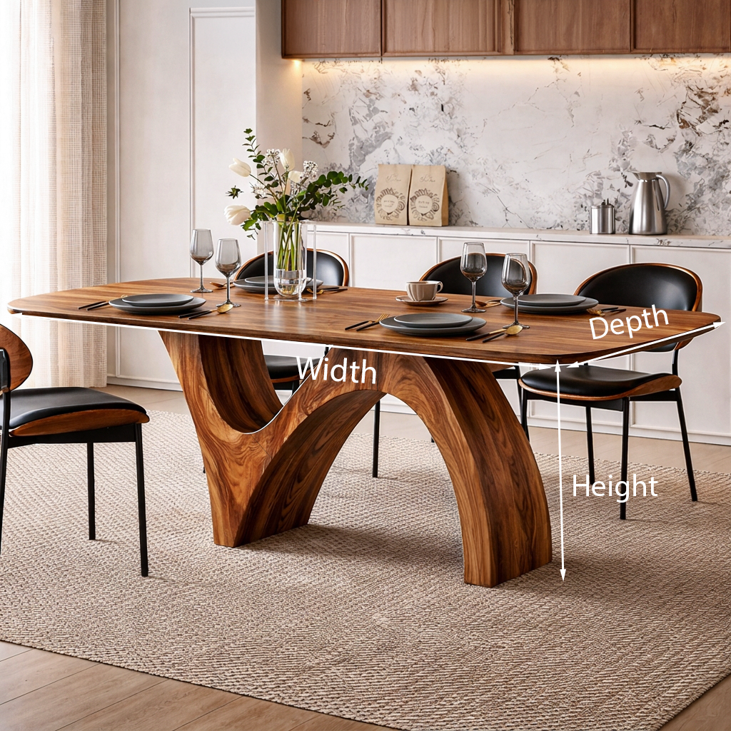 Farmhouse Wooden Dining Table With Organic Shape For Kitchen